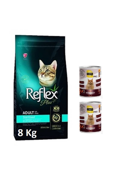 Reflex Plus Kısırlaştırılmış Somonlu Kedi Maması 8 Kg + Konserve
