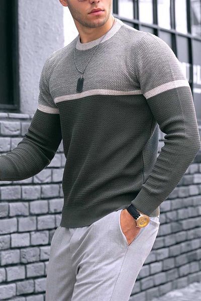 Madmext Khaki-Farbblock-Herrenpullover 4734