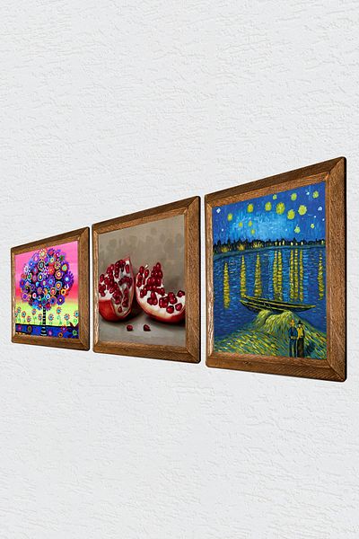 Pinecone Van Gogh an Starry Night at the Rhine, Tree of Life, Pomegranate Stone Wall Painting Framed Wall Decor