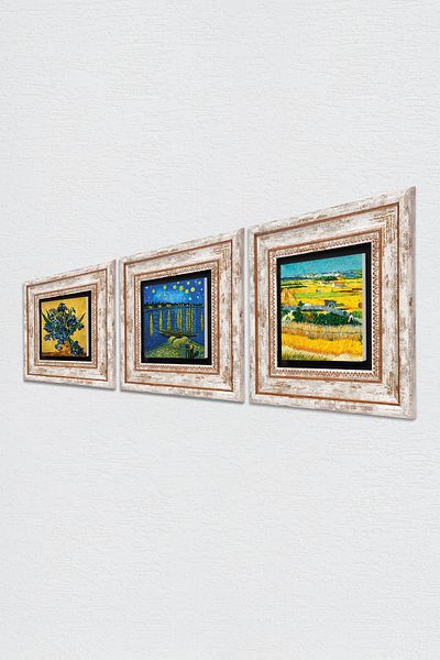 Pinecone Van Gogh Stone Wall Painting Framed Wall Decor 3 Piece Painting Set Wall Art Tk3-520