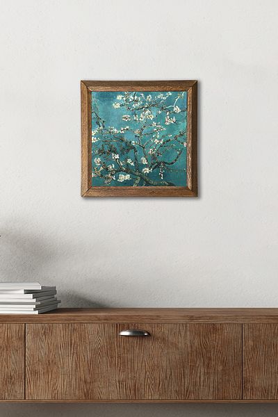 Pinecone Vincent Van Gogh Almond Tree Stone Wall Painting Wooden Framed Wall Decor Wall Art 25X25Cm