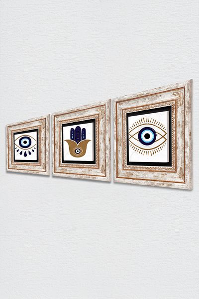 Pinecone Fatma Ana Eli (HAMSA), Evil Eye Stone Ζωγραφική Τοίχου Κορνίζα Διακόσμηση Τοίχου 3 τεμαχίων Σετ ζωγραφικής Tk3-1717