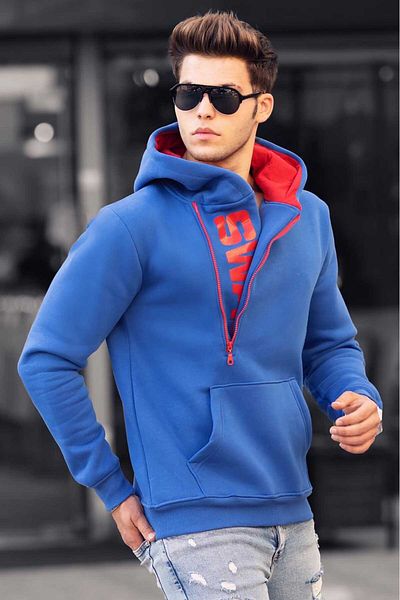 Madmext Men's Saks Zipper Detailed Hooded Sweatshirt 1767
