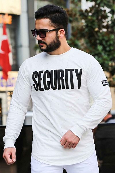 Madmext Weißes Sweatshirt mit zerrissenem Detail und Aufdruck 4126