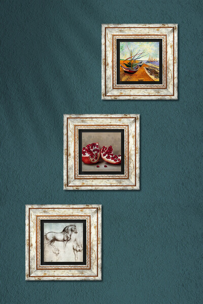 Pinecone Van Gogh Fishing Boats, Da Vinci Horse Sculpture, Pomegranate Stone Wall Painting Framed Wall Decor
