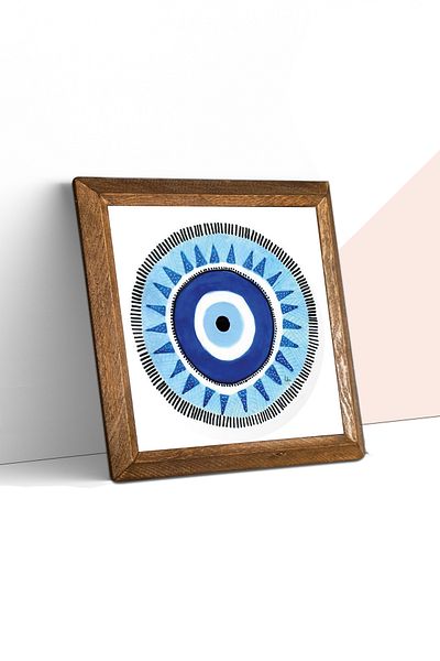 Pinecone Evil Eye Stone Wall Painting Wooden Framed Wall Decor Wall Art 25X25Cm W1-245