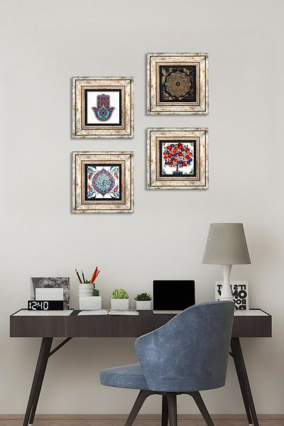 Pinecone Sri Yantra, Mâna Maicii Fatma (HAMSA), Artă din țiglă, Pictură pe perete din piatră de rodie Decor de perete înrămat
