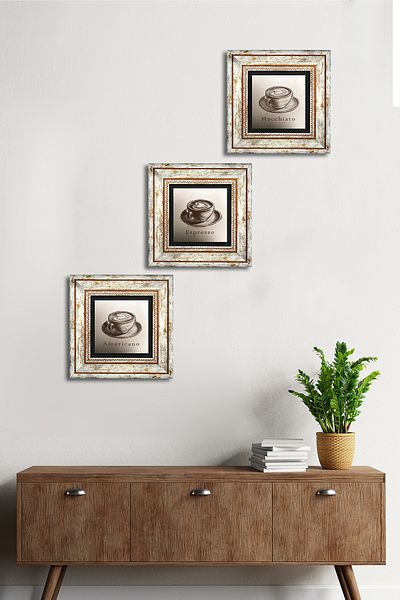 Pinecone Coffee Stone Wall Painting Framed Wall Decor 3 Piece Painting Set Wall Art