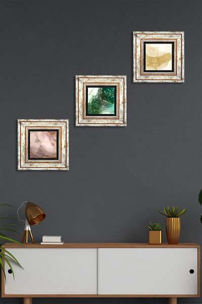 Pinecone Artă abstractă Pictură pe perete cu piatră Decor de perete înrămat Set de pictură din 3 piese Wall Art Tk3-1886