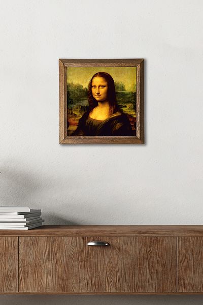 Pinecone Leonardo Da Vinci Mona Lisa Stone Wall Painting with Wooden Frame Wall Decor Wall Art 25X25Cm