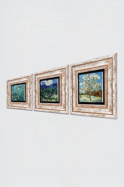 Pinecone Van Gogh Olive Trees, Pink Peach Tree, Almond Tree Stone Wall Painting Framed Wall Decor