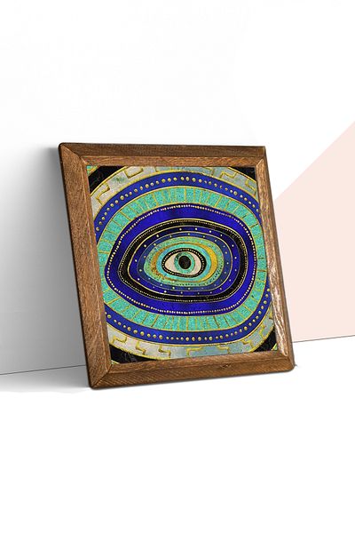 Pinecone Evil Eye Eye Stone Wall Painting Wooden Framed Wall Decor Wall Art 25X25Cm W1-199