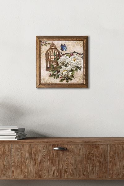 Pinecone Butterfly Flower Stone Wall Painting Wooden Framed Wall Decor Wall Art 25X25Cm W1-12