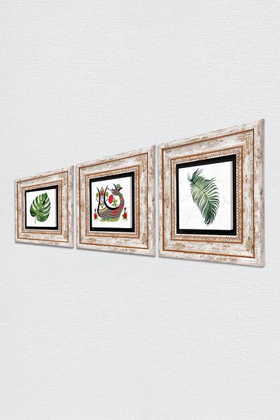 Pinecone Φύλλο, Shahmeran Stone Wall Painting Πλαίσιο Διακόσμηση τοίχου 3 τεμαχίων Σετ ζωγραφικής Wall Art Tk3-408