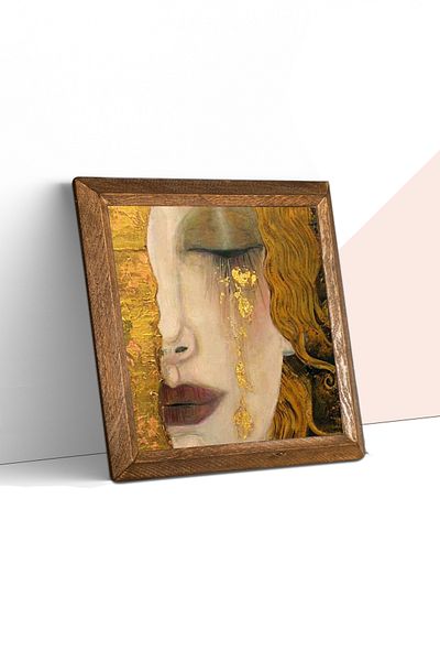 Pinecone Gustav Klimt Golden Tears Πέτρινη Ζωγραφική Τοίχου Ξύλινο Πλαίσιο Διακόσμηση Τοίχου Τέχνη τοίχου 25x25cm