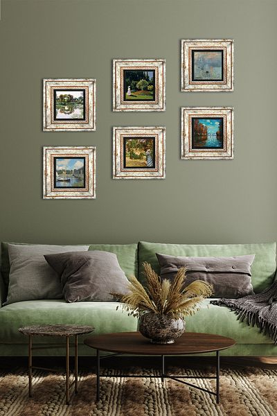 Pinecone Claude Monet Stone Wall Painting Framed Wall Decor 6 Piece Painting Set Wall Art Tk6-84