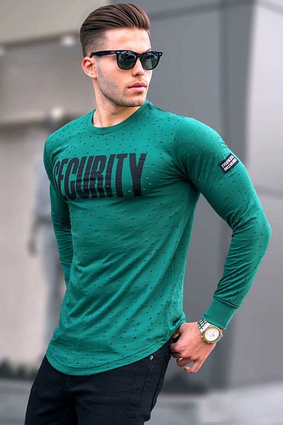 Madmext Grünes Sweatshirt mit aufgeschlitztem Detail und Aufdruck 4126