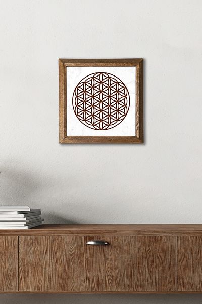 Pinecone Flower of Life Stone Wall Painting Wood Framed Wall Decor Wall Art 25x25cm W1-176