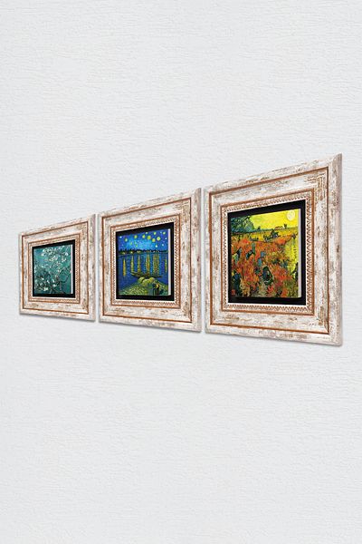 Pinecone Pictură pe perete cu piatră Van Gogh Decor de perete înrămat Set de pictură din 3 piese Wall Art Tk3-597