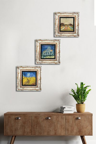 Pinecone Van Gogh Stone Wall Painting Framed Wall Decor 3 Piece Painting Set Wall Art Tk3-532