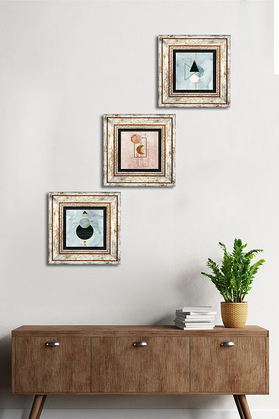 Pinecone Minimalist Abstract Stone Wall Painting Framed Wall Decor 3 Piece Painting Set Wall Art Tk3-1707