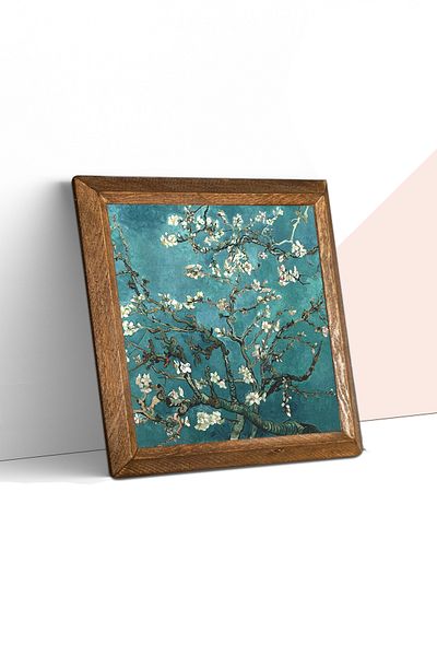Pinecone Vincent Van Gogh Almond Tree Stone Wall Painting Wooden Framed Wall Decor Wall Art 25X25Cm