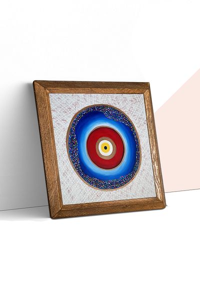Pinecone Επιτοίχια ζωγραφική με πέτρα Evil Eye με ξύλινο πλαίσιο Διακόσμηση τοίχου 25x25cm W1-244