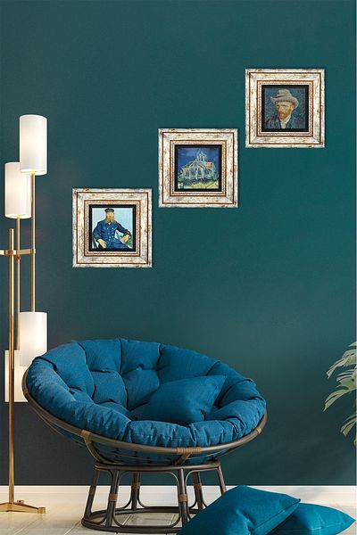 Pinecone Van Gogh Stone Wall Painting Framed Wall Decor 3 Piece Painting Set Wall Art Tk3-522