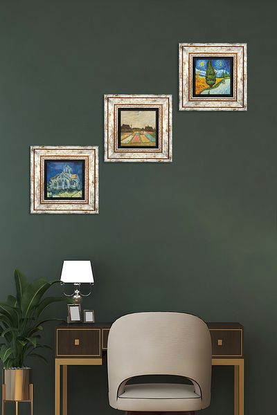 Pinecone Van Gogh Stone Wall Painting Framed Wall Decor 3 Piece Painting Set Wall Art Tk3-533