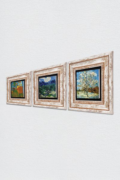 Pinecone Van Gogh Stone Wall Painting Framed Wall Decor 3 Piece Painting Set Wall Art Tk3-560