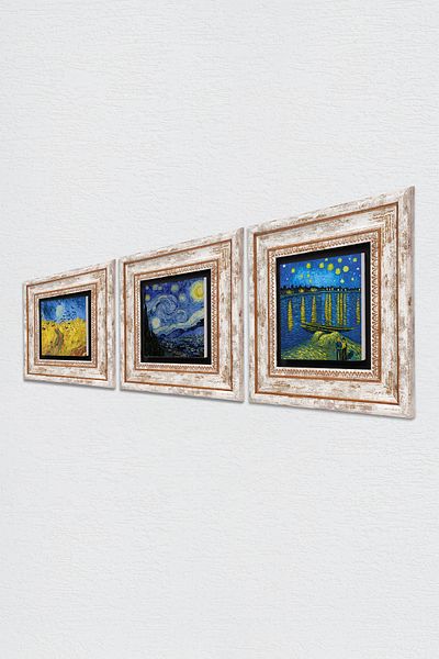 Pinecone Van Gogh Stone Wall Painting Framed Wall Decor 3 Piece Painting Set Wall Art Tk3-499