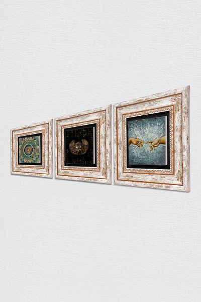 Pinecone Michelangelo Creation of Adam, Mandala, Eye of Horus Stone Wall Painting Framed Wall Decor