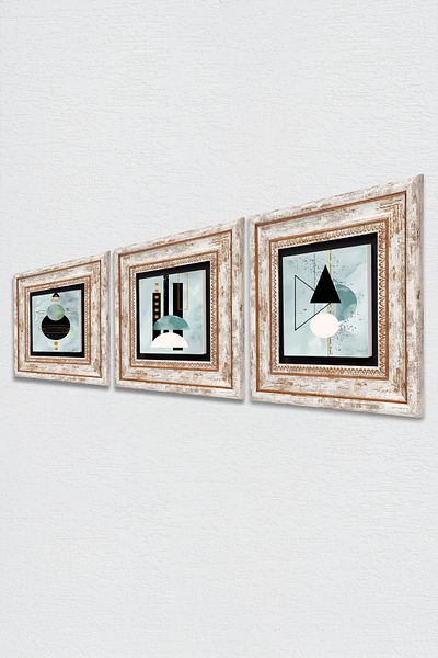 Pinecone Μινιμαλιστική αφηρημένη πέτρινη ζωγραφική τοίχου με κορνίζα διακόσμηση τοίχου 3 τεμαχίων ζωγραφική σετ τοίχου Tk3-1706