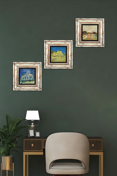 Pinecone Van Gogh Yellow House, Church, Tulip Fields in Netherlands Stone Wall Painting Framed Wall Decor
