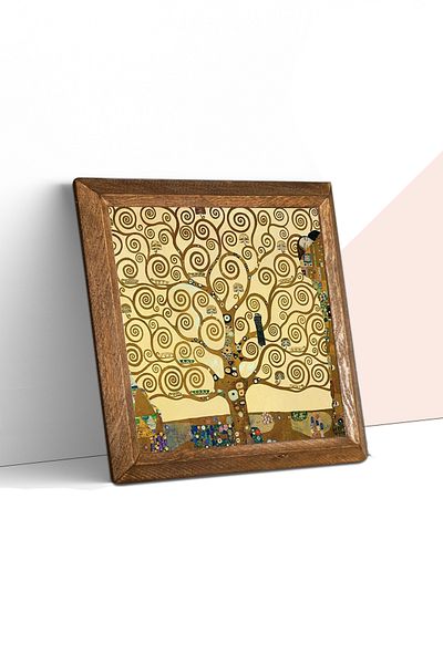 Pinecone Gustav Klimt Tree of Life Stone Wall Painting Wood Framed Wall Decor Wall Art 25x25cm