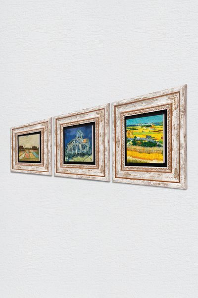 Pinecone Pictură pe perete cu piatră Van Gogh Decor de perete înrămat Set de pictură 3 piese Wall Art Tk3-534