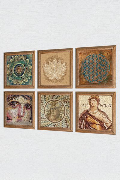 Pinecone Gypsy Girl, Soteria Mosaic, Lotus, Flower of Life, Mandala Stone Painting Wall Decor with Wooden Frame