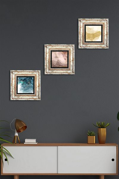 Pinecone Artă abstractă Pictură pe perete cu piatră Decor de perete înrămat Set de pictură din 3 piese Wall Art Tk3-1885