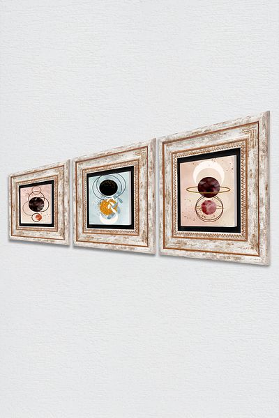 Pinecone Μινιμαλιστική αφηρημένη πέτρινη ζωγραφική τοίχου με κορνίζα διακόσμηση τοίχου 3 τεμαχίων ζωγραφική σετ τοίχου Tk3-1713
