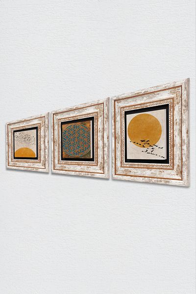 Pinecone Μινιμαλιστικό, Flower of Life Stone Wall Painting Πλαίσιο Διακόσμηση τοίχου 3 τεμαχίων Σετ ζωγραφικής Tk3-1933