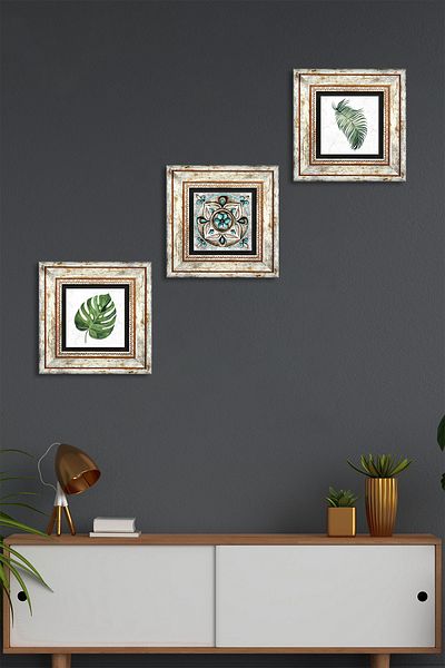 Pinecone Leaf, Tile Art Stone Wall Painting Framed Wall Decor 3 Piece Painting Set Wall Art Tk3-405