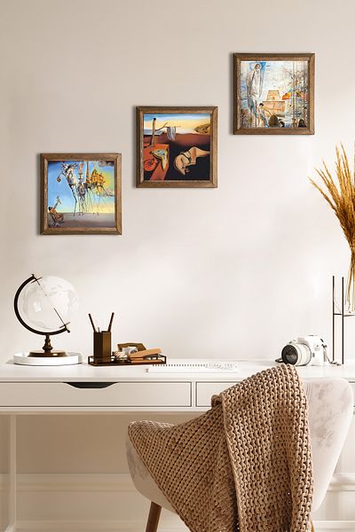 Pinecone Salvador Dali Stone Wall Painting Wood Framed Wall Decor 3 Piece Painting Set Wall Art