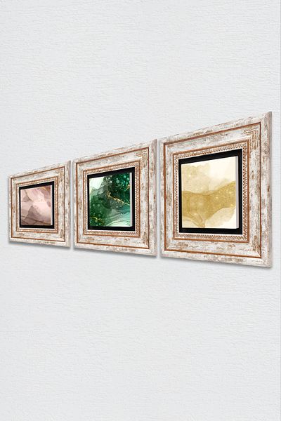 Pinecone Artă abstractă Pictură pe perete cu piatră Decor de perete înrămat Set de pictură din 3 piese Wall Art Tk3-1886