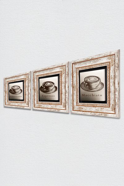 Pinecone Coffee Stone Wall Painting Framed Wall Decor 3 Piece Painting Set Wall Art