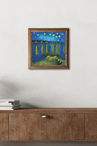 Pinecone Vincent Van Gogh a Starry Night at the Rhine Stone Wall Painting with Wooden Frame Wall Decor