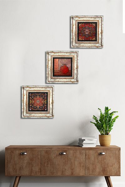 Pinecone Pattern, Pomegranate Stone Wall Painting Framed Wall Decor 3 Piece Painting Set Wall Art