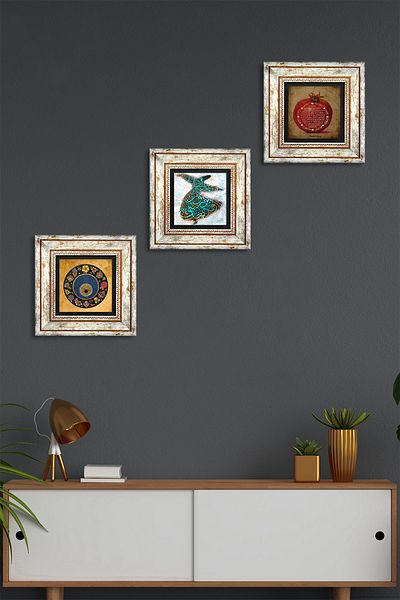 Pinecone Semazen, mărgele de ochi rău, rugăciune de binecuvântare, pictură pe perete, decor de perete înrămat, set de 3 piese