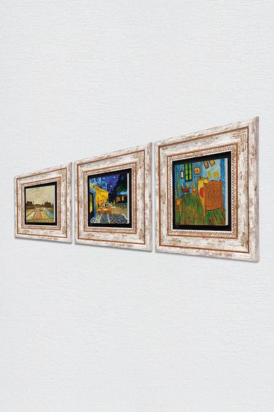 Pinecone Van Gogh Stone Wall Painting Framed Wall Decor 3 Piece Painting Set Wall Art Tk3-474