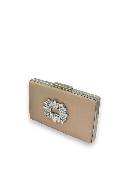 Biçanta Τσάντα βραδινού φορέματος Mink Color Non-Scratch Satin Silver Stone Τσάντα αρραβώνων γάμου