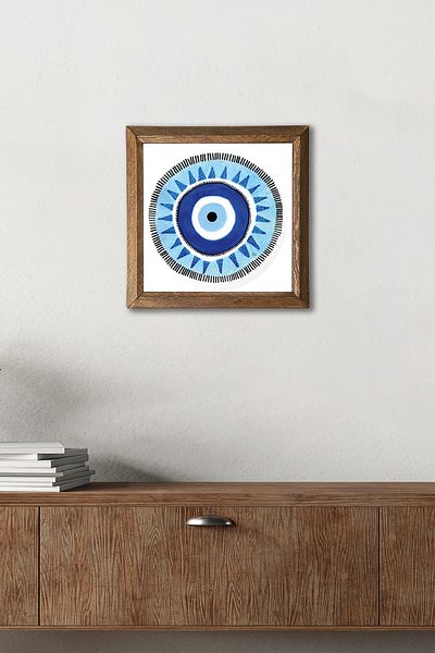 Pinecone Evil Eye Stone Wall Painting Wooden Framed Wall Decor Wall Art 25X25Cm W1-245